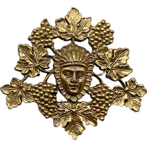RARE ALVA Museum Signed Buddha Brooch Religion Grapes Leaves Costume Jewelry